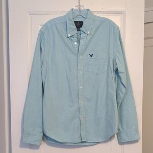 Men's Oxford American Eagle Light Blue Turquoise Button-Down Shirt